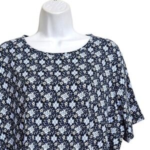 Croft Barrow Top Womens 2X Blue Cotton Short Sleeve Floral Print Classic Tee